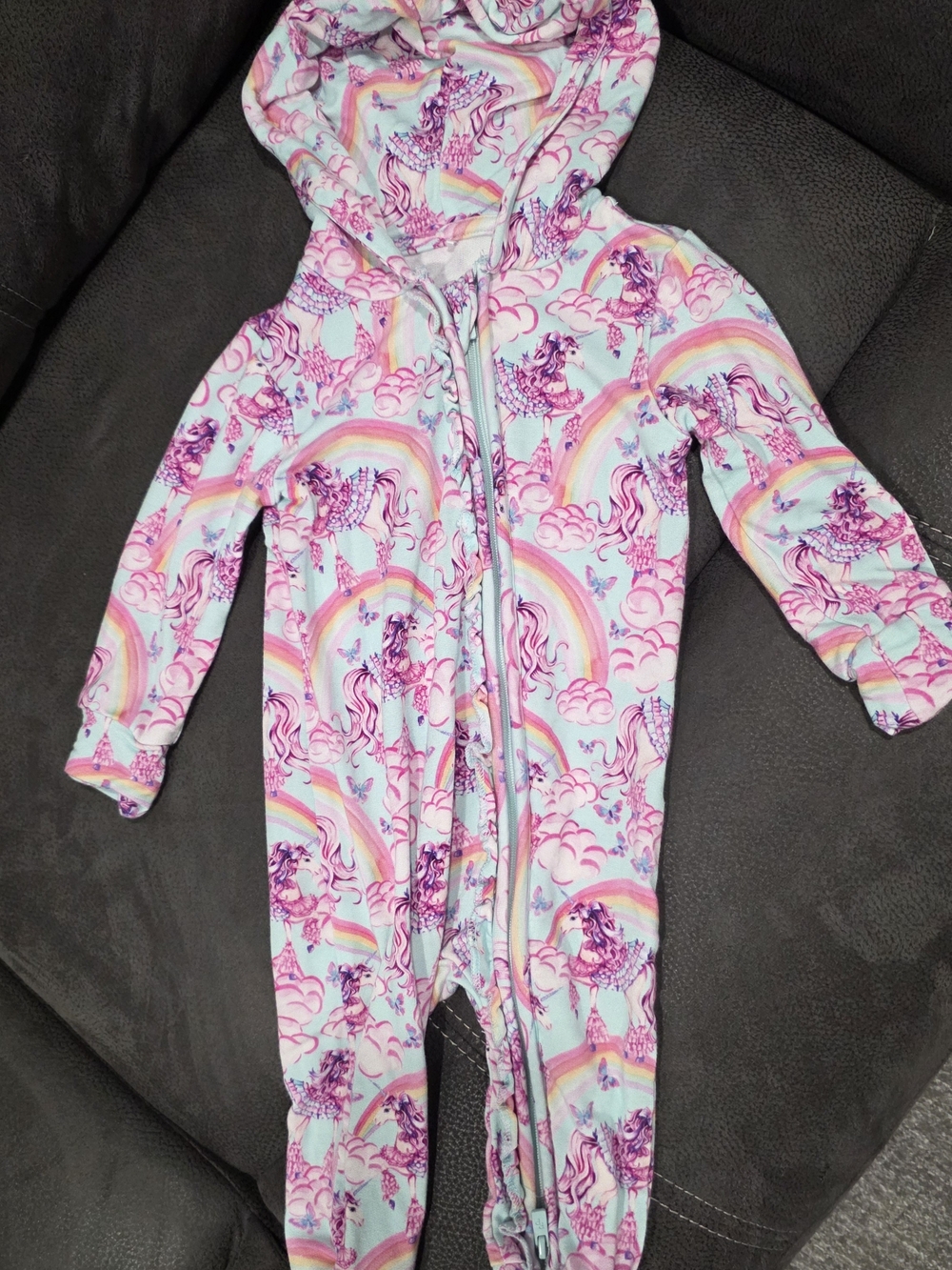 Posh Peanut Pink & Mint Unicorn Hooded One-Piece